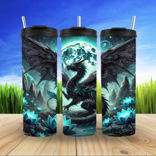 Garrafa Térmica Dragão Místico Sob Luz Luminosa