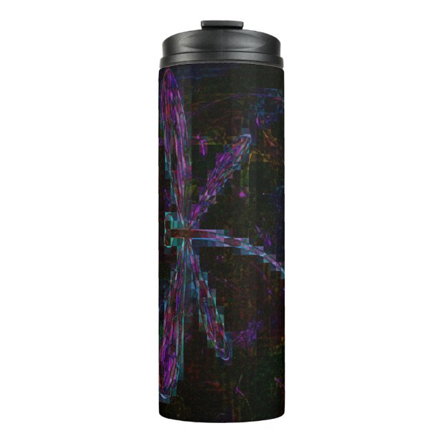 Garrafa Térmica Dragões Azuis bonito em Preto (Frente)