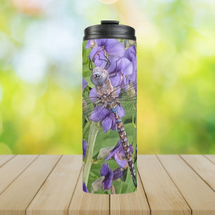 Garrafa Térmica Dragonfly Darner de olhos azuis na Flor
