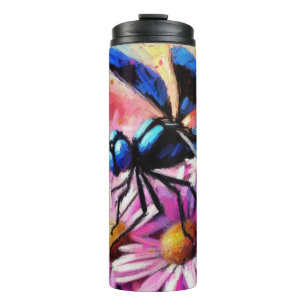 Garrafa Térmica Dragonfly Impressionista Em Disias Rosa Floral