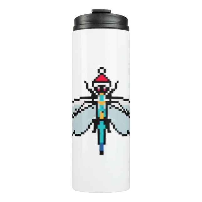 Garrafa Térmica Dragonfly Pixelada Natal - Dragonfly Engraçada (Frente)