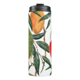 Garrafa Térmica Duriano tropical com aquarela, padrão de manga.