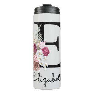 Garrafa Térmica E Inicial Floral Rosa Moderno