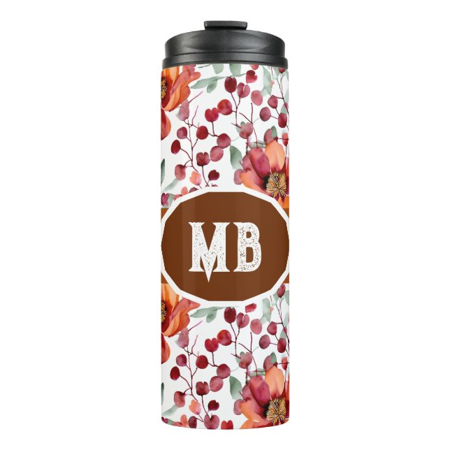 Garrafa Térmica Earthy Colors, Fall Flowers Monogrammed (Frente)