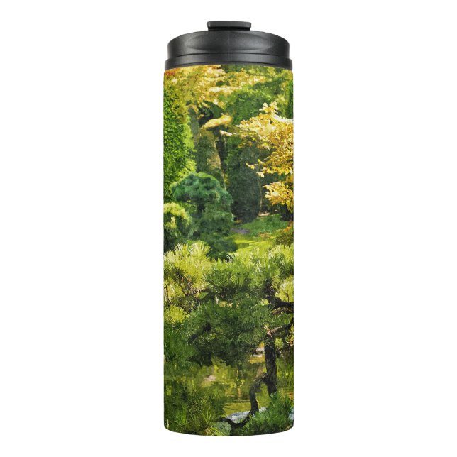 Garrafa Térmica Efeito de pintura de jardim japonês Paisagem (Frente)