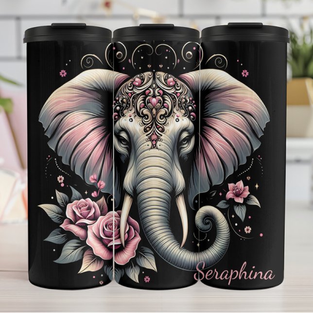 Garrafa Térmica Elefante: Lotus Rosa, Cabeça Floral (Criador carregado)