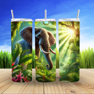 Garrafa Térmica Elefante Majestoso na Selva Sunlit