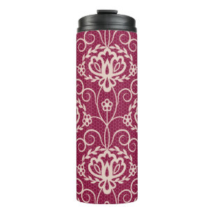 Garrafa Térmica Elegância Floral: Padrão de rendas Vermelhas