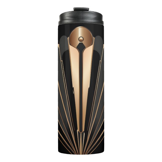 Garrafa Térmica Elegância Geométrica em Art Deco Ouro (Frente)