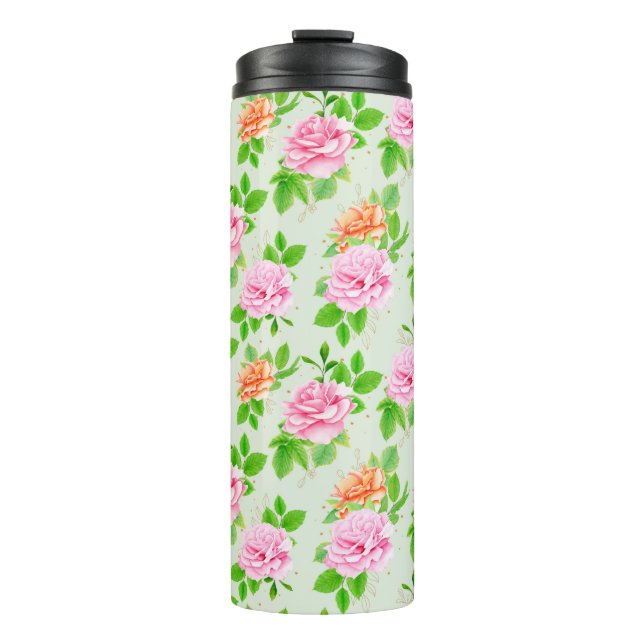 Garrafa Térmica Elegant Floral Roses Green Leaves Pattern-23675 (Frente)