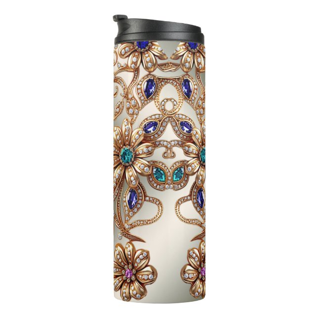 Garrafa Térmica Elegant Gold Jewel Flowers Thermal Tumbler (Rotação à direita)