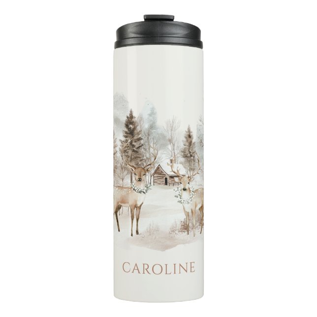 Garrafa Térmica Elegant Rustic Winter Woodland Deer (Frente)