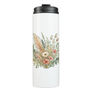 Garrafa Térmica Elegante Buquê Floral Boho – Desenho Botânico da N