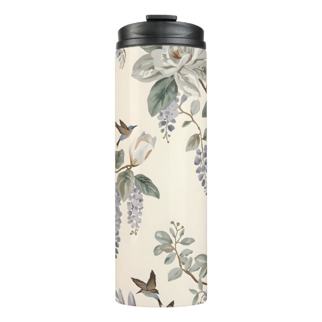 Garrafa Térmica Elegante Chinoiserie de Flores e Pássaros (Frente)