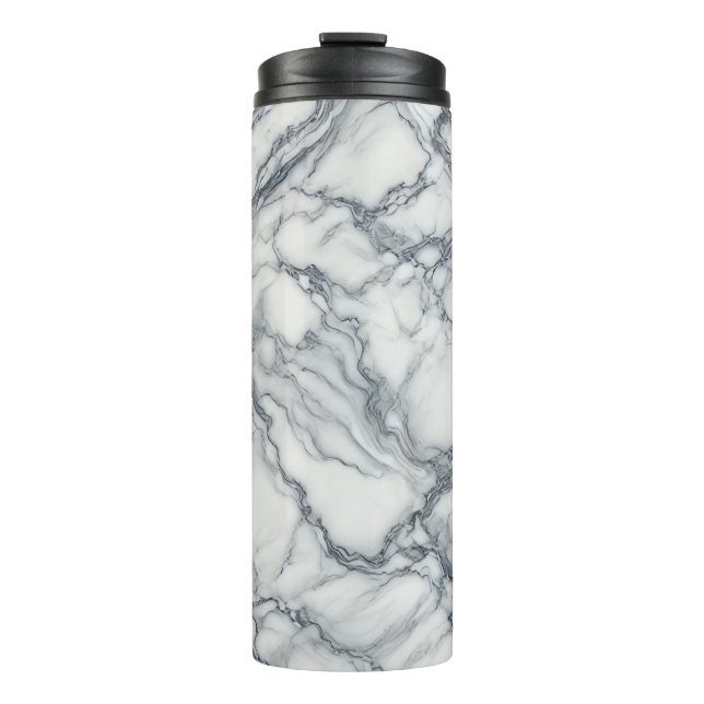 Garrafa Térmica Elegante Cinza Chic e Branco com Aparência de Márm (Frente)