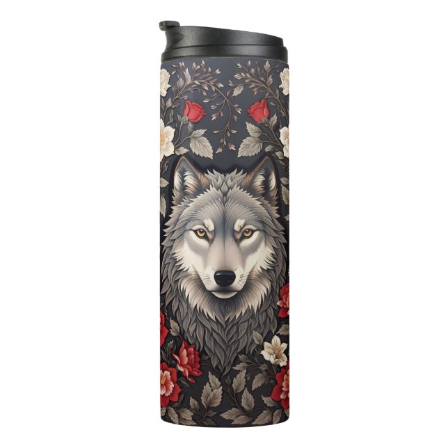 Garrafa Térmica Elegante Cinza Wolf Floral (Rotação à direita)