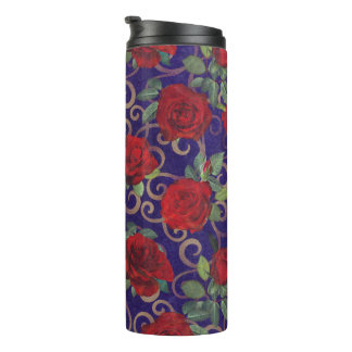 Garrafa Térmica Elegante Clássico Dourado Damask Vintage Rosa verm