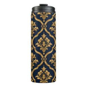 Garrafa Térmica Elegante Design de Motivo Vintage em Damasco Doura