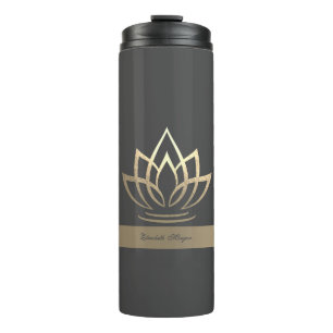 Garrafa Térmica Elegante Dourado Lotus, Yoga