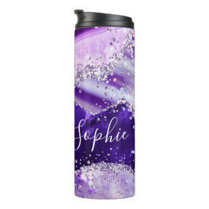 Garrafa Térmica Elegante Falso Glitter Holo Ágata Roxo