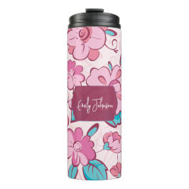 Garrafa Térmica Elegante Flor de Rosa com Nome Personalizado Desig