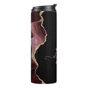 Garrafa Térmica Elegante Glitter Dourado Burgundy Ágata Estiloso