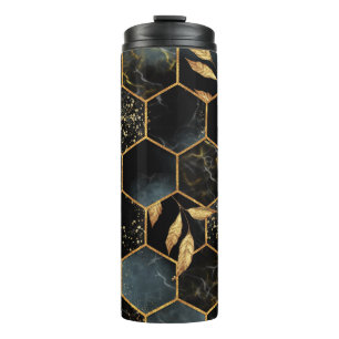 Garrafa Térmica Elegante Marble & Dourado: Textura de Hexágono do