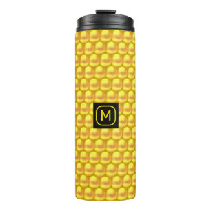 Garrafa Térmica Elegante Moderno Pontos de Ouro & Monograma