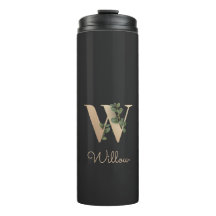 Elegante Monograma Botânico Letra Dourada W