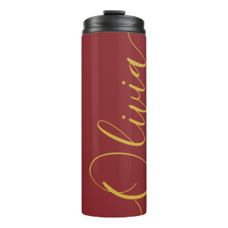 Garrafa Térmica Elegante Script Gold Olivia Nome Burgundy Térmico