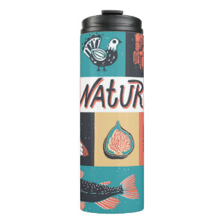 Garrafa Térmica Elementos Natureza, Ícones de Estilo Retroativo.