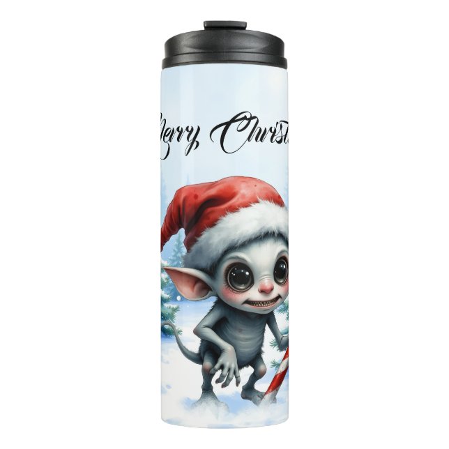 Garrafa Térmica Elfo de Natal com Candy Cane. (Frente)