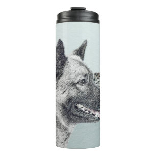 Garrafa Térmica Elkhound norueguês na pintura da vila - Arte canin