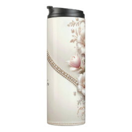 Garrafa Térmica Embelezamentos Florais e Pérolas