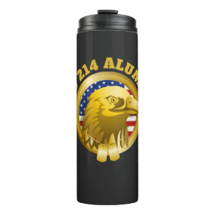 Garrafa Térmica Emblema Águia Dourada Bandeira EUA DD 214 Alumni