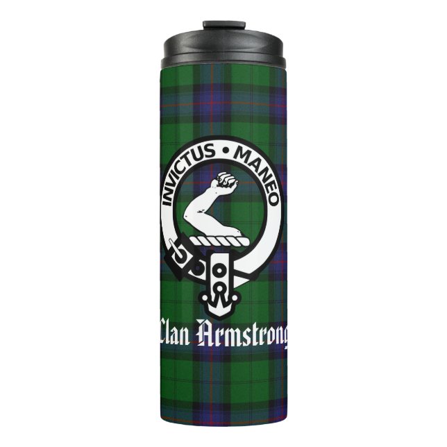 Garrafa Térmica Emblema do Clã Armstrong e Tartan (Frente)