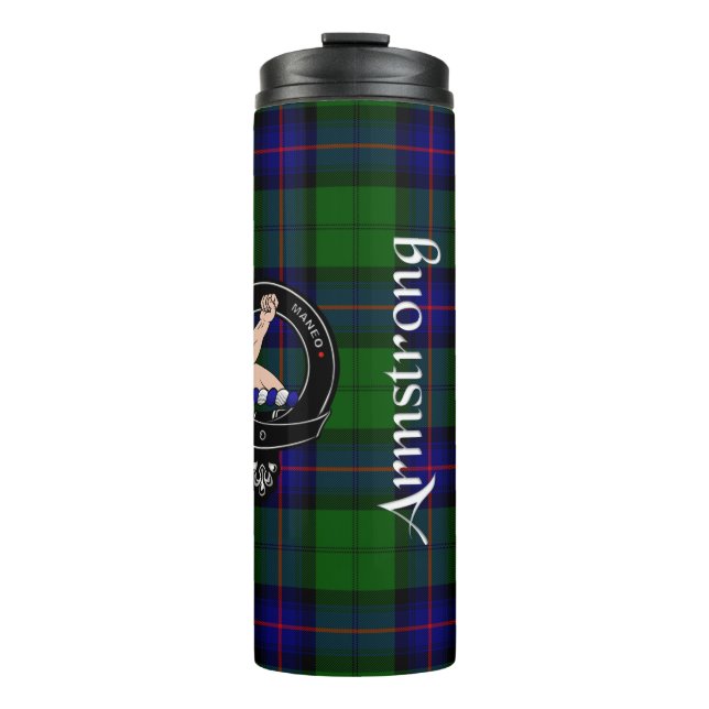 Garrafa Térmica Emblema do Clã Armstrong & Tartan  (Frente)