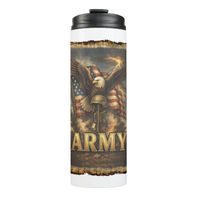 Garrafa Térmica Emblema do Exército com Bandeira e Águia (Frente)