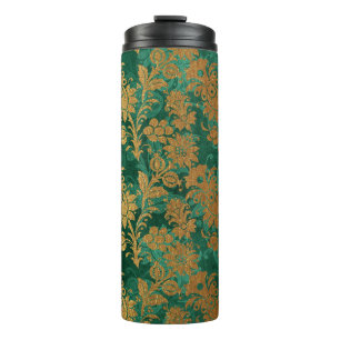 Garrafa Térmica Emerald Green e Vintage Floral Damask Dourado