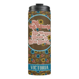 Garrafa Térmica Empoderamento feminino: Retro 60s e 70s Floral Blu