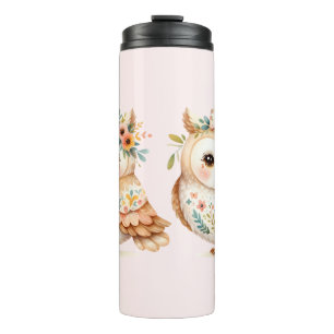 Garrafa Térmica Encanto de Coruja Boho Cottagecore Floral Farmcore