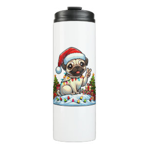 Garrafa Térmica Engraçada Mão de Paz Pug Luzes de Natal Mulheres M