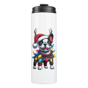 Garrafa Térmica Engraçado Buldogue Francês Natal Santa Hat Light R