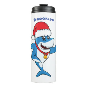 Garrafa Térmica Engraçado desenho animado de tubarão de Natal
