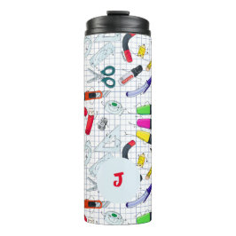 Garrafa Térmica Engraçado design com material escolar. Inicial per