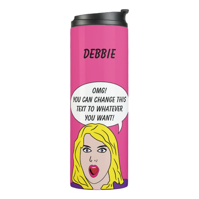 Garrafa Térmica ENGRAÇADO RETRO MULHER texto personalizado & nome (Giro à esquerda)