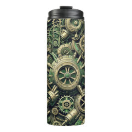 Garrafa Térmica Engrenagens Verdes Industriais Steampunk