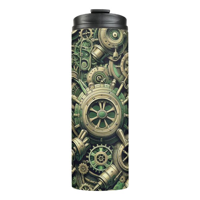 Garrafa Térmica Engrenagens Verdes Industriais Steampunk (Frente)