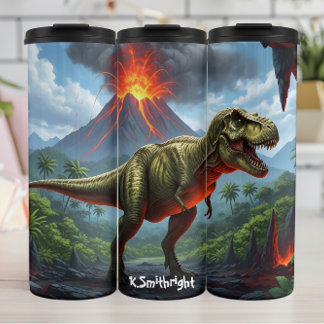 Garrafa Térmica Erupção do Vulcão T-Rex Rugido Pré-Histórico