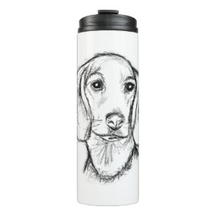 Garrafa Térmica esboço desenhado à mão de cachorro dachshund preto